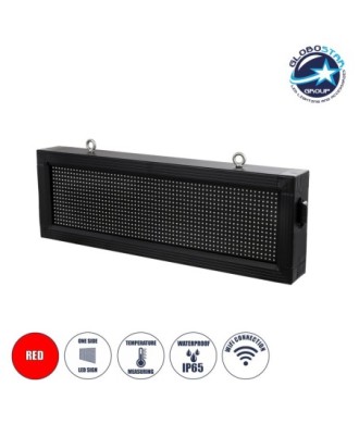 GLOBOSTAR® DISPLAY 90266 Κυλιόμενη Ψηφιακή Επιγραφή 64x16cm P10 Μονής Όψης LED AC 220-240V Αδιάβροχο IP65 Κόκκινο - WiFi Control μέσω FK APP - Αισθητήρας Θερμοκρασίας & Υγρασίας - Μ72 x Π9 x Υ24cm - 2 Χρόνια Εγγύηση